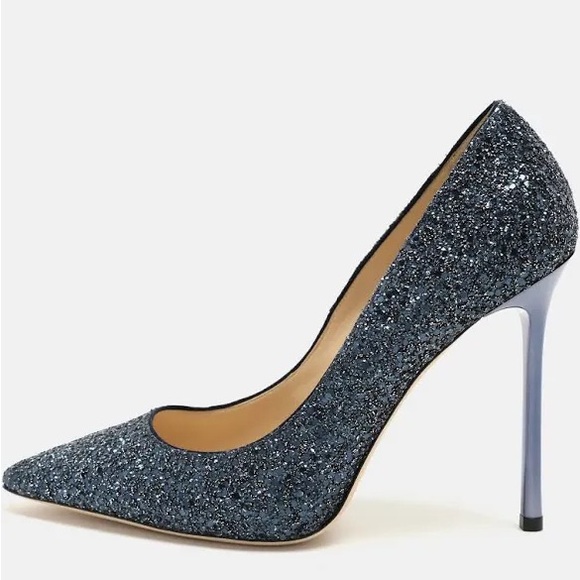 Jimmy Choo Shoes - Jimmy Choo Glitter Pointed-Toe Stiletto Pumps in Sparkling Navy